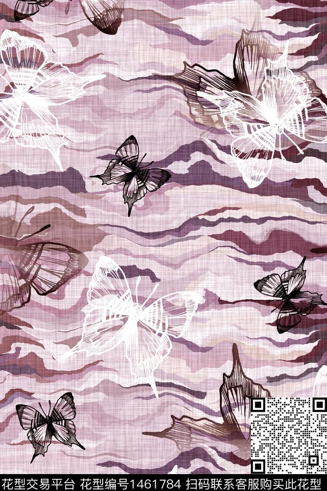 花卉蝴蝶肌理抽象花卉传统印花华亿平台下载（图片编号: 1461784） - 瓦栏（Walan）