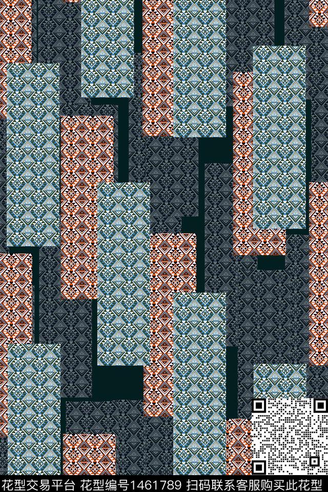 几何传统纹样民族风数码印花华亿平台下载（图片编号: 1461789） - 瓦栏（Walan）