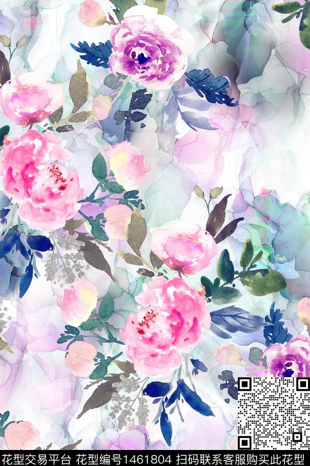 花卉小清新真丝数码印花华亿平台下载（图片编号: 1461804） - 瓦栏（Walan）