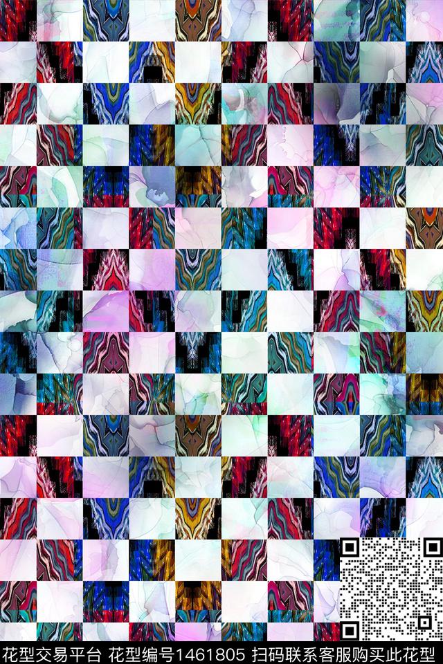 几何时尚真丝数码印花华亿平台下载（图片编号: 1461805） - 瓦栏（Walan）