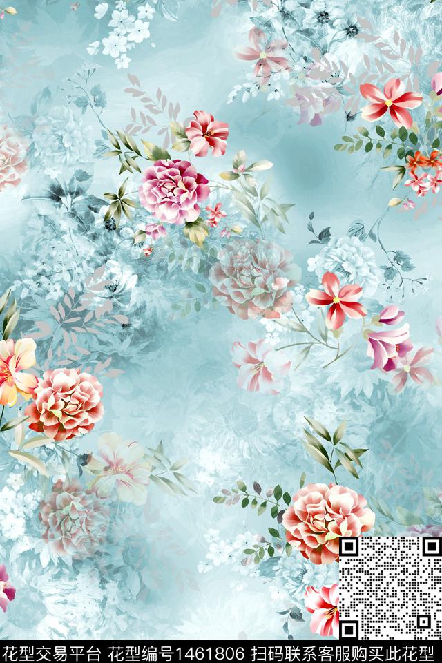 时尚花卉小清新数码印花华亿平台下载（图片编号: 1461806） - 瓦栏（Walan）