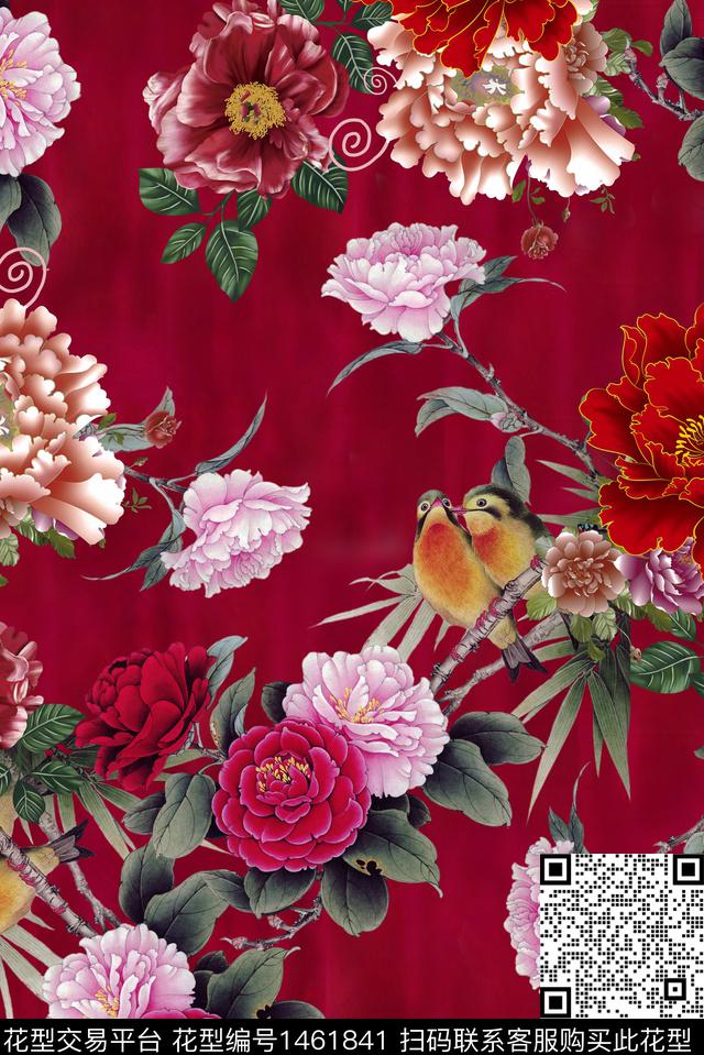 香云纱月季花中国风花卉数码印花华亿平台下载（图片编号: 1461841） - 瓦栏（Walan）