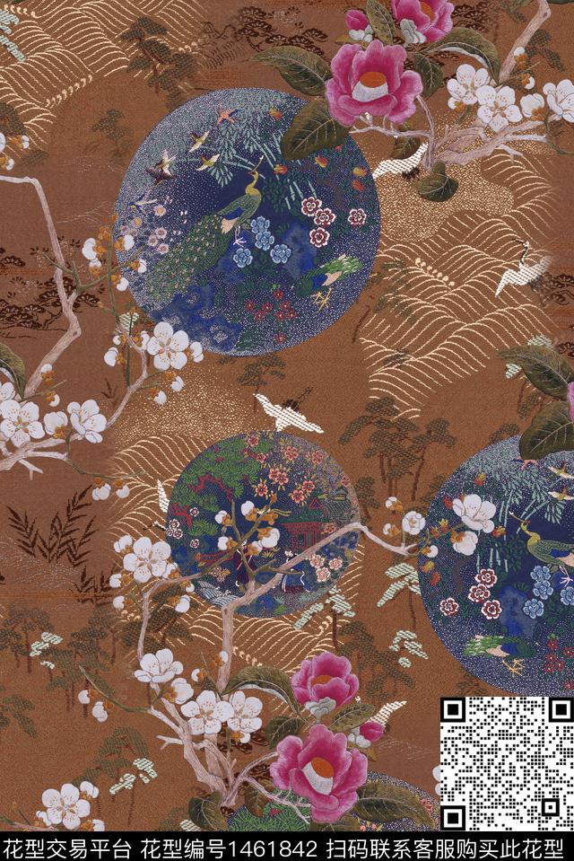 香云纱桃花刺绣绣花数码印花华亿平台下载（图片编号: 1461842） - 瓦栏（Walan）