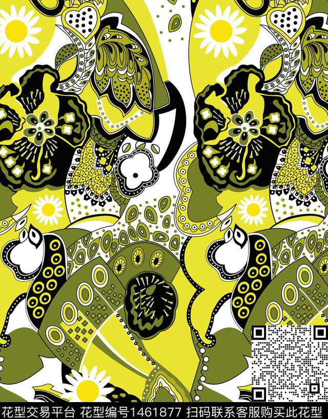 几何花卉数码印花华亿平台下载（图片编号: 1461877） - 瓦栏（Walan）