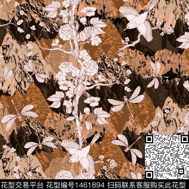 花鸟线条画年轻女性数码印花华亿平台下载（图片编号: 1461894） - 瓦栏（Walan）