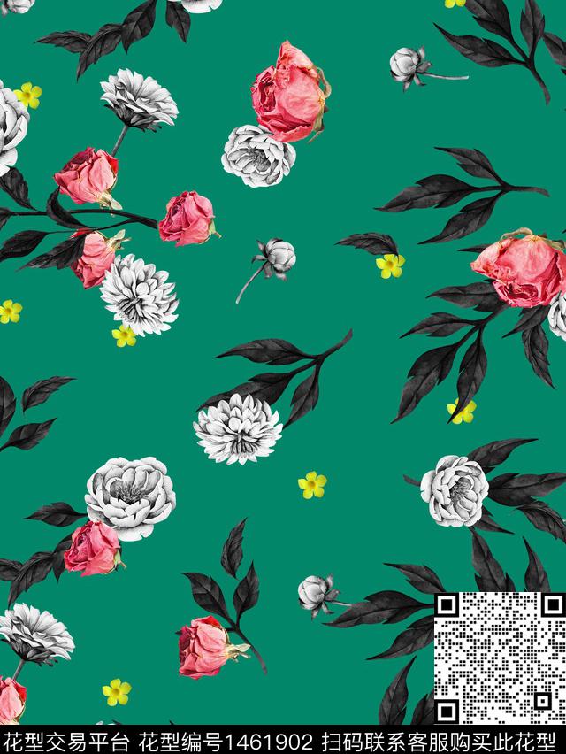花卉玫瑰花彩底花卉数码印花华亿平台下载（图片编号: 1461902） - 瓦栏（Walan）