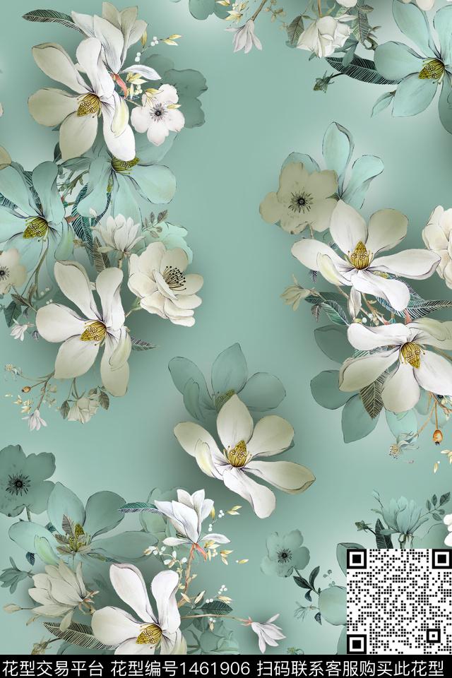 清爽底花卉花卉大牌风数码印花华亿平台下载（图片编号: 1461906） - 瓦栏（Walan）
