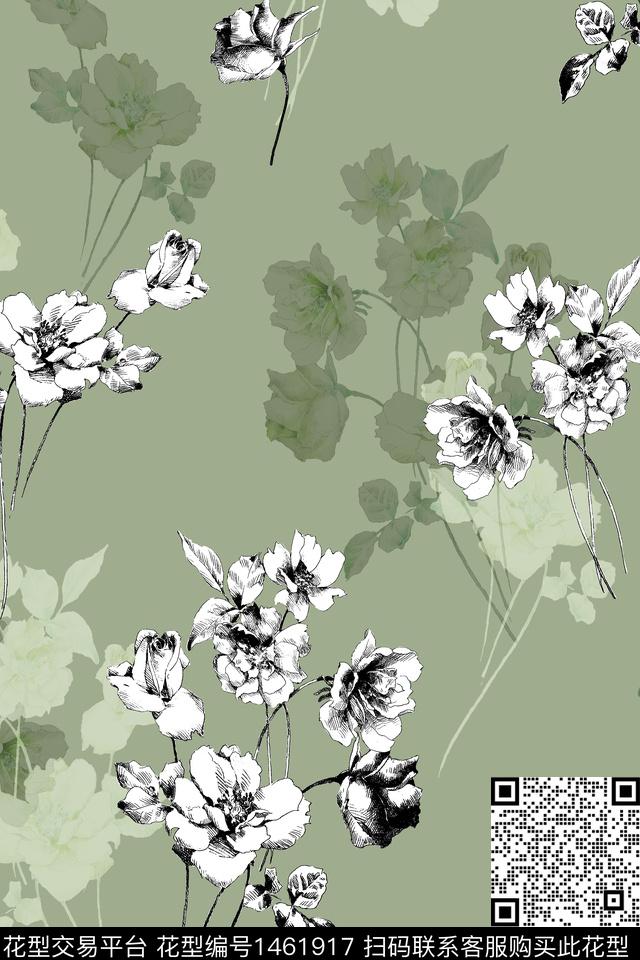 清爽底花卉花卉大牌风数码印花华亿平台下载（图片编号: 1461917） - 瓦栏（Walan）