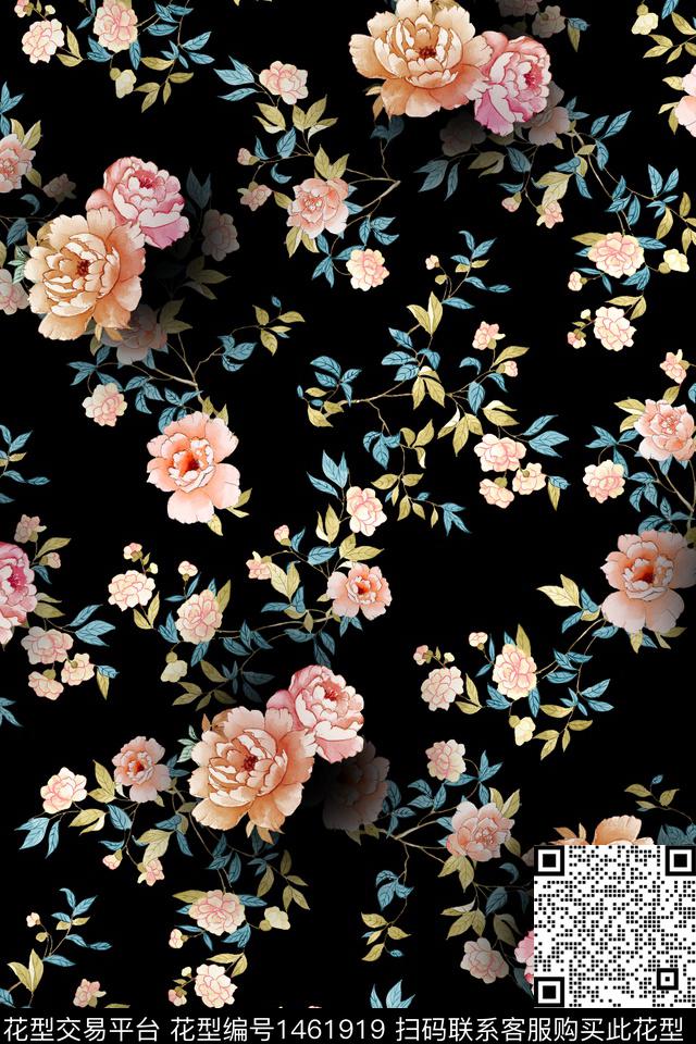 花卉大牌风小清新数码印花华亿平台下载（图片编号: 1461919） - 瓦栏（Walan）