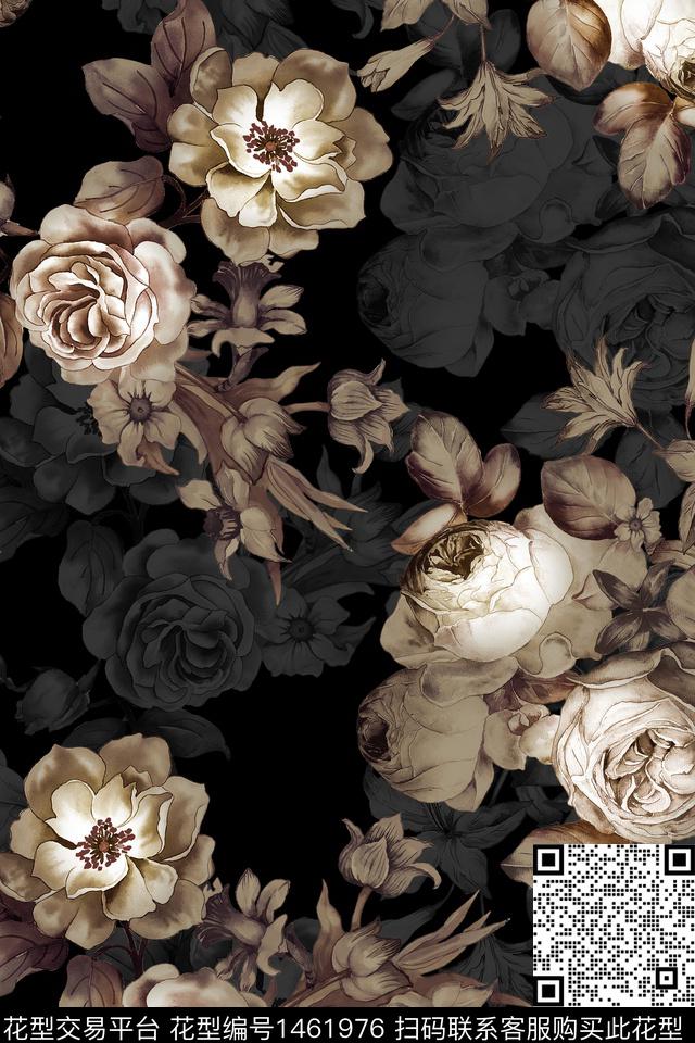 花卉大牌风香云纱数码印花华亿平台下载（图片编号: 1461976） - 瓦栏（Walan）