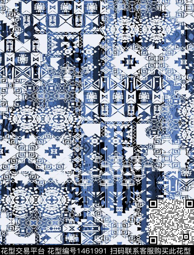 几何民族风真丝数码印花华亿平台下载（图片编号: 1461991） - 瓦栏（Walan）