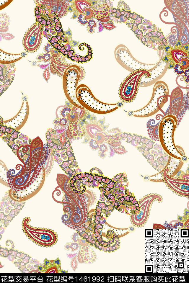 时尚佩斯利真丝数码印花华亿平台下载（图片编号: 1461992） - 瓦栏（Walan）