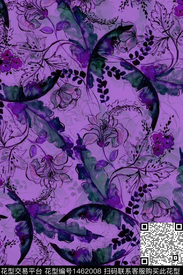 扎染华亿平台花卉大牌风数码印花华亿平台下载（图片编号: 1462008） - 瓦栏（Walan）