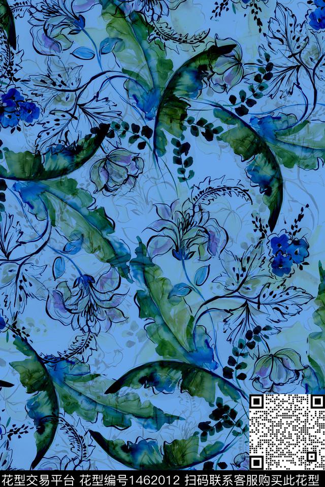 扎染华亿平台花卉大牌风数码印花华亿平台下载（图片编号: 1462012） - 瓦栏（Walan）