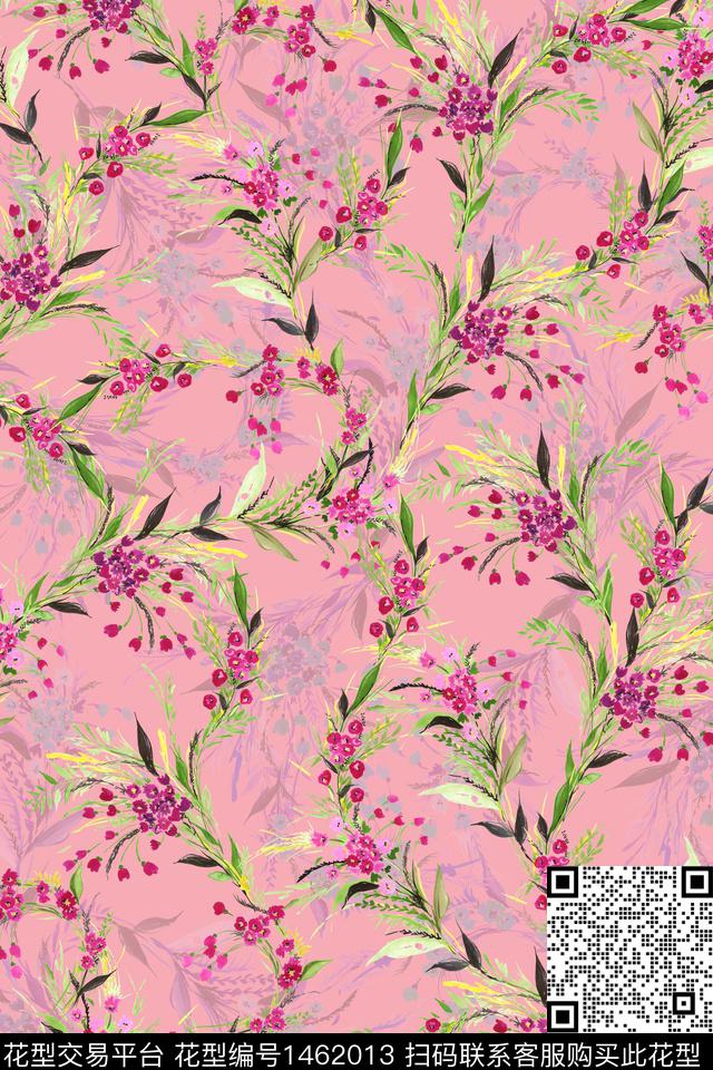 花卉大牌风香云纱数码印花华亿平台下载（图片编号: 1462013） - 瓦栏（Walan）