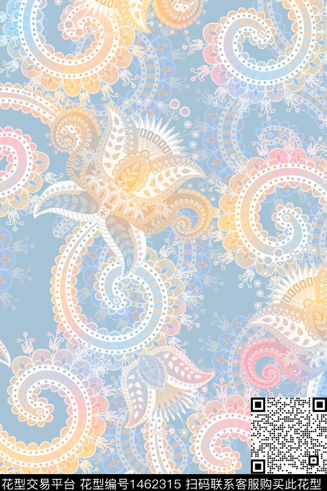 传统纹样佩斯利年轻女性数码印花华亿平台下载（图片编号: 1462315） - 瓦栏（Walan）