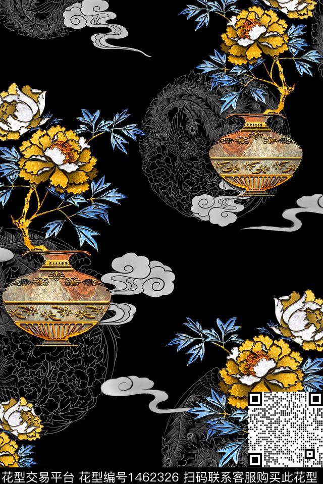 花卉香云纱牡丹数码印花华亿平台下载（图片编号: 1462326） - 瓦栏（Walan）