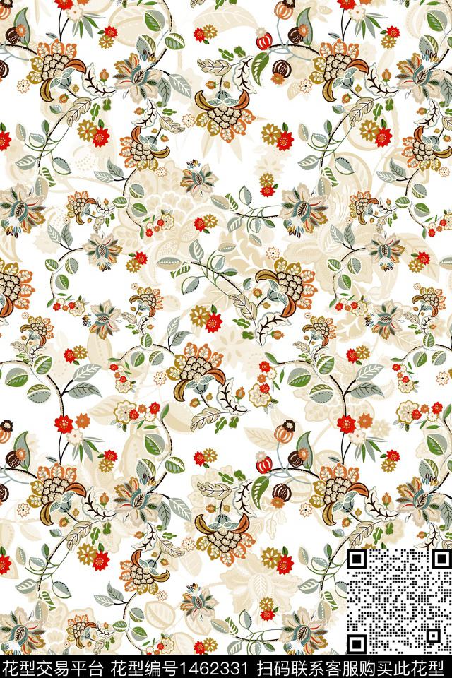 民族风佩斯利花卉数码印花华亿平台下载（图片编号: 1462331） - 瓦栏（Walan）