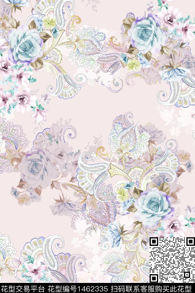 佩斯利花卉大牌风数码印花华亿平台下载（图片编号: 1462335） - 瓦栏（Walan）