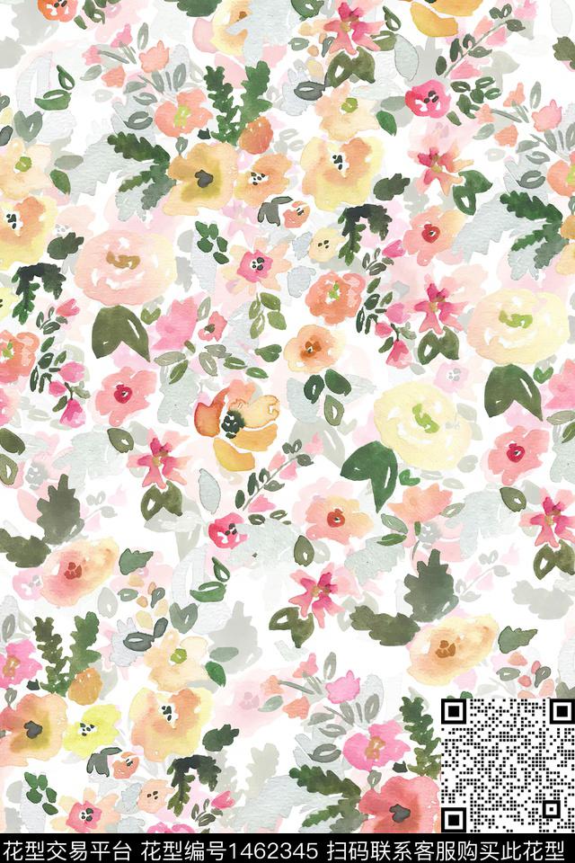 花卉小清新真丝数码印花华亿平台下载（图片编号: 1462345） - 瓦栏（Walan）