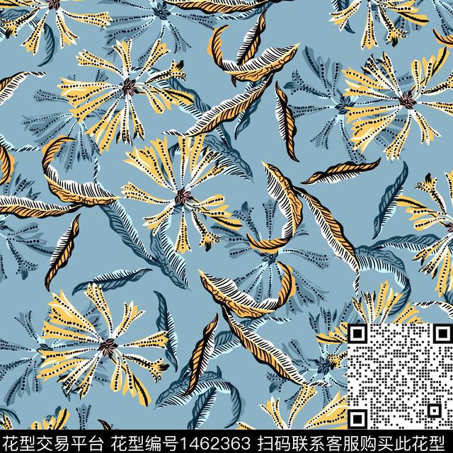 抽象花卉大牌风香云纱数码印花华亿平台下载（图片编号: 1462363） - 瓦栏（Walan）