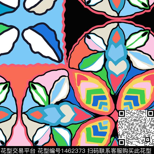花卉抽象手绘传统印花华亿平台下载（图片编号: 1462373） - 瓦栏（Walan）