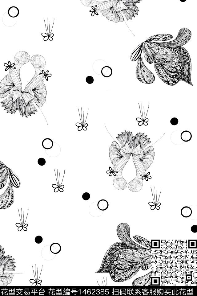 花卉线条花卉单色数码印花华亿平台下载（图片编号: 1462385） - 瓦栏（Walan）