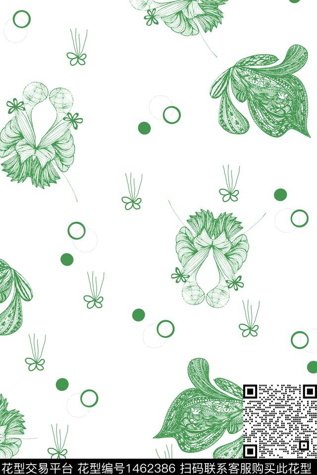 花卉线条花卉单色数码印花华亿平台下载（图片编号: 1462386） - 瓦栏（Walan）