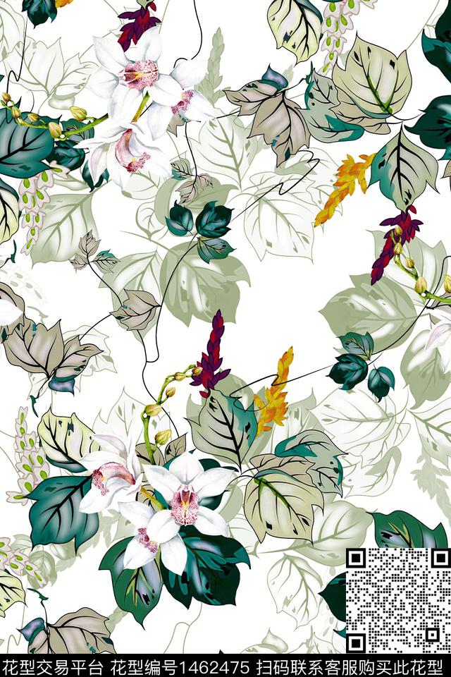 绿植树叶花卉大牌风数码印花华亿平台下载（图片编号: 1462475） - 瓦栏（Walan）