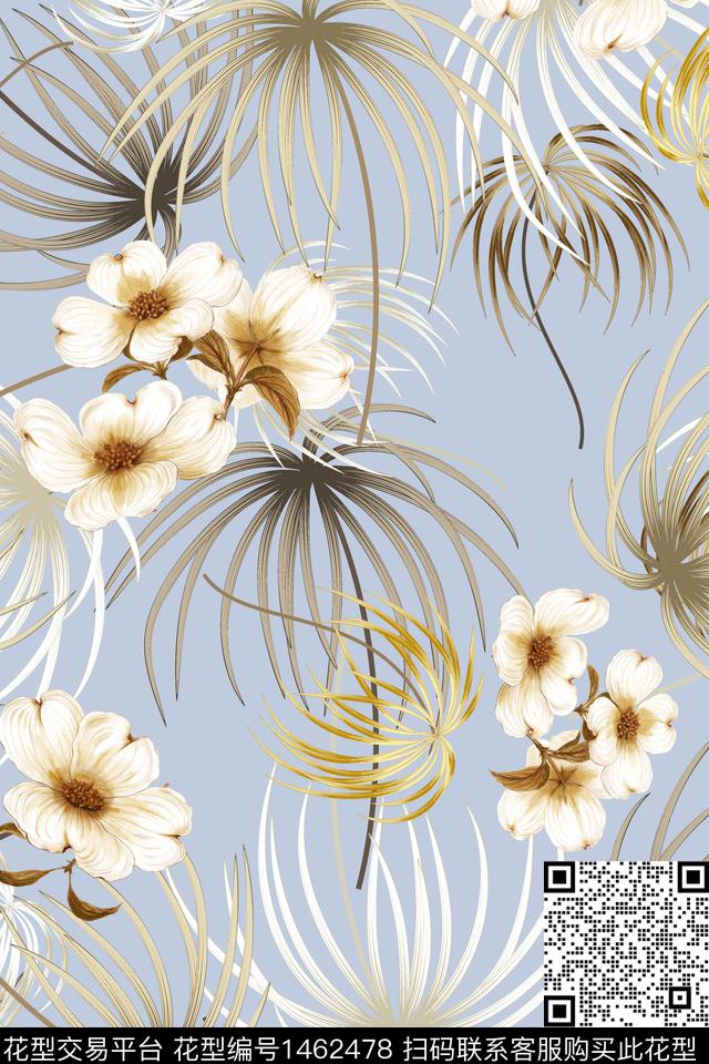 绿植树叶花卉大牌风数码印花华亿平台下载（图片编号: 1462478） - 瓦栏（Walan）