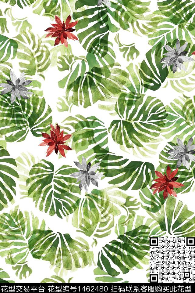 绿植树叶花卉大牌风数码印花华亿平台下载（图片编号: 1462480） - 瓦栏（Walan）
