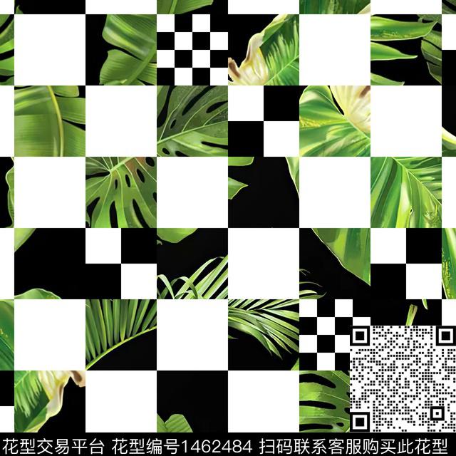几何格子花卉数码印花华亿平台下载（图片编号: 1462484） - 瓦栏（Walan）