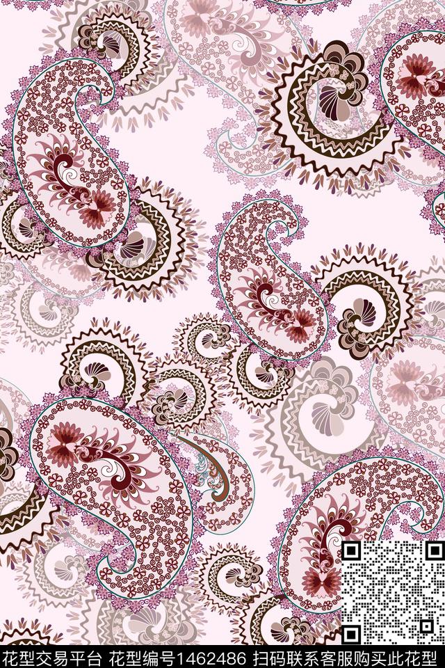 时尚佩斯利真丝数码印花华亿平台下载（图片编号: 1462486） - 瓦栏（Walan）