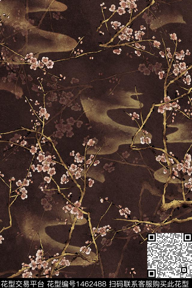 梅花花卉旗袍数码印花华亿平台下载（图片编号: 1462488） - 瓦栏（Walan）
