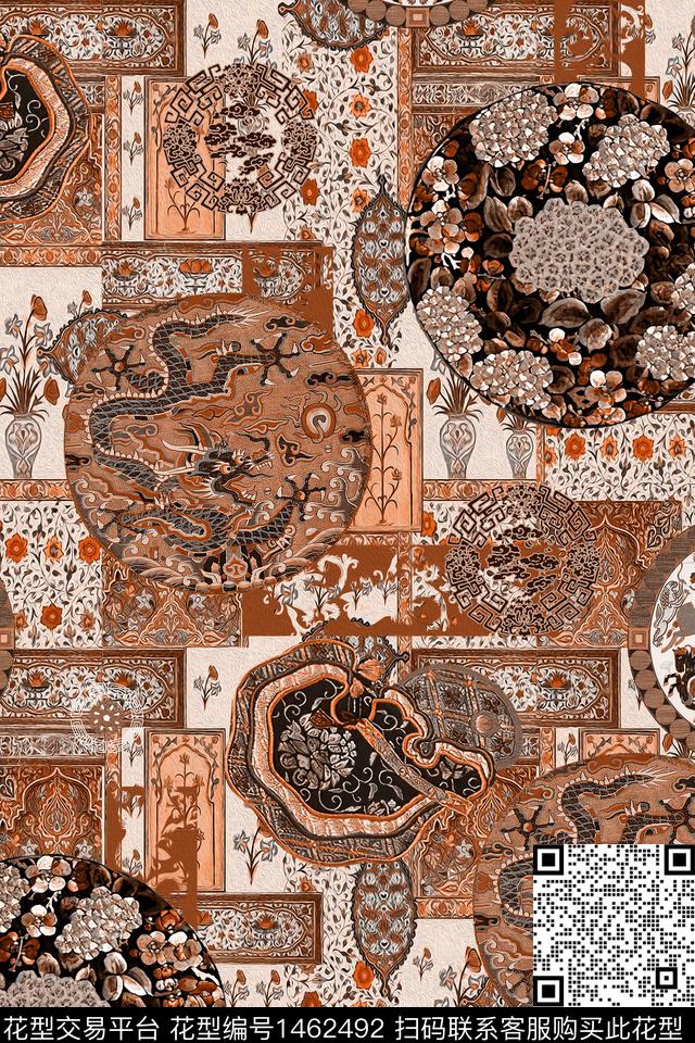 时尚香云纱中国风数码印花华亿平台下载（图片编号: 1462492） - 瓦栏（Walan）