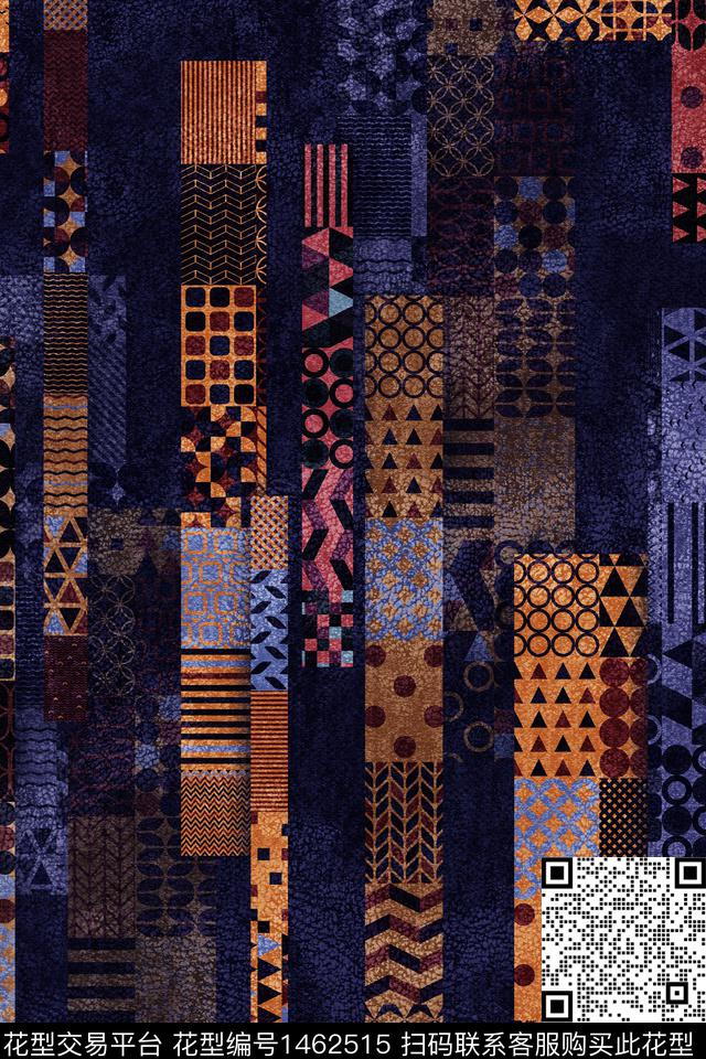 几何民族风混合拼接数码印花华亿平台下载（图片编号: 1462515） - 瓦栏（Walan）