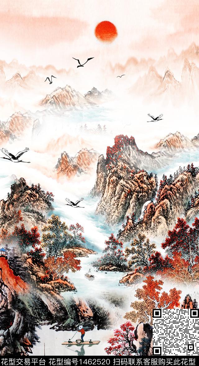 水墨风中国风国画数码印花华亿平台下载（图片编号: 1462520） - 瓦栏（Walan）