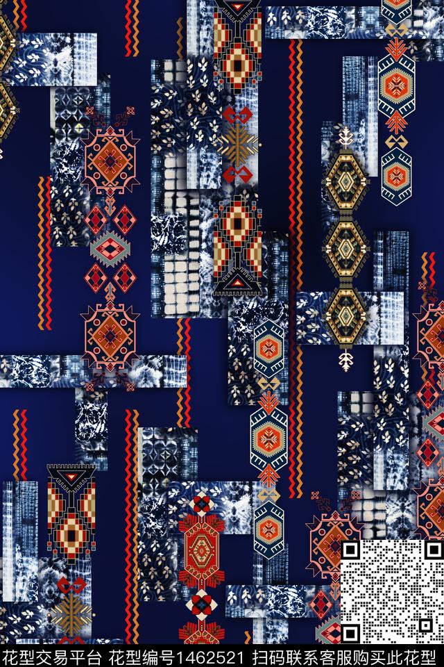 几何民族风混合拼接数码印花华亿平台下载（图片编号: 1462521） - 瓦栏（Walan）