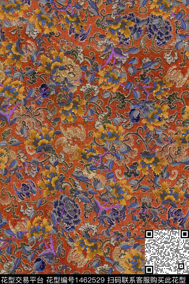 绣花华亿平台香云纱中国风数码印花华亿平台下载（图片编号: 1462529） - 瓦栏（Walan）