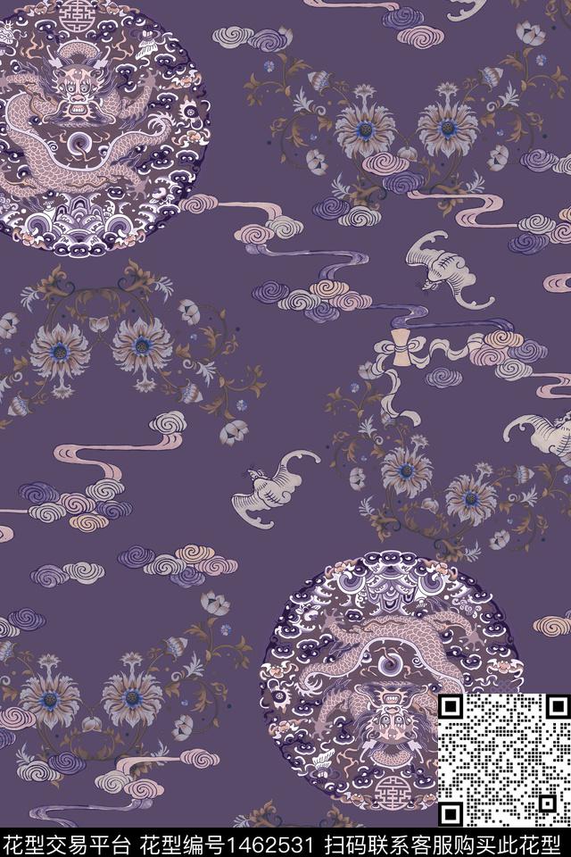 中国风真丝龙数码印花华亿平台下载（图片编号: 1462531） - 瓦栏（Walan）