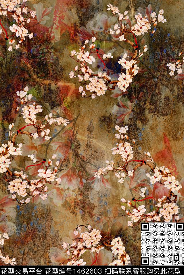 肌理复古花卉数码印花华亿平台下载（图片编号: 1462603） - 瓦栏（Walan）