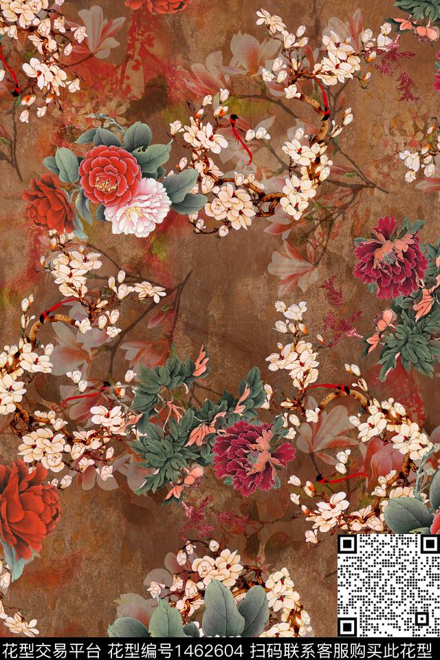 肌理复古花卉数码印花华亿平台下载（图片编号: 1462604） - 瓦栏（Walan）