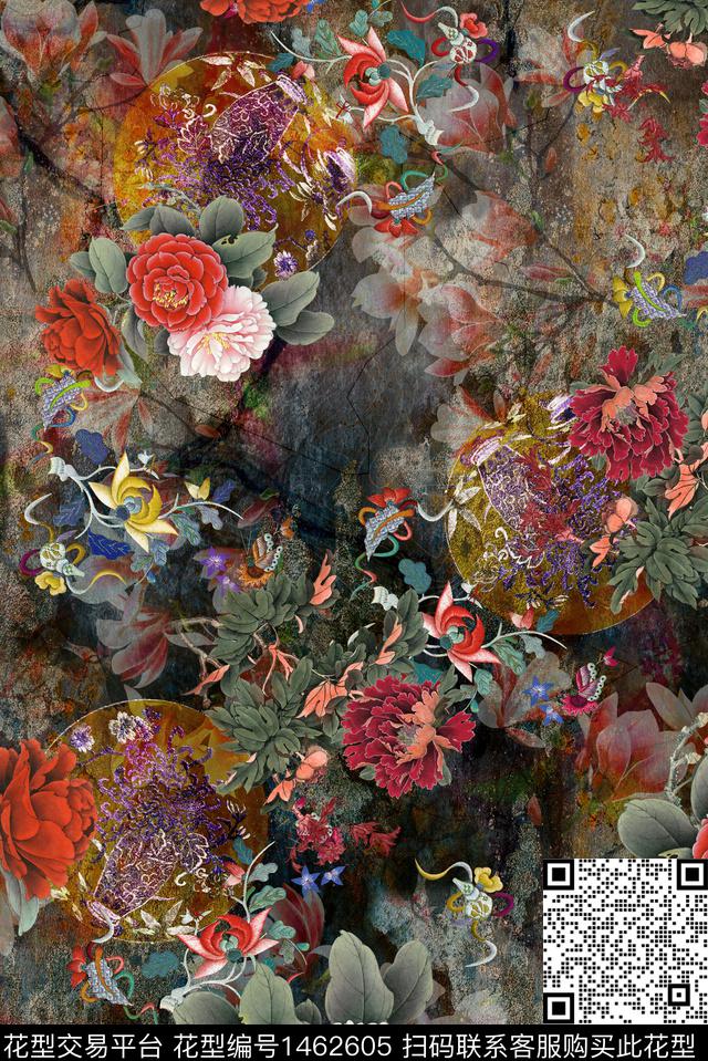 肌理民族风花卉数码印花华亿平台下载（图片编号: 1462605） - 瓦栏（Walan）