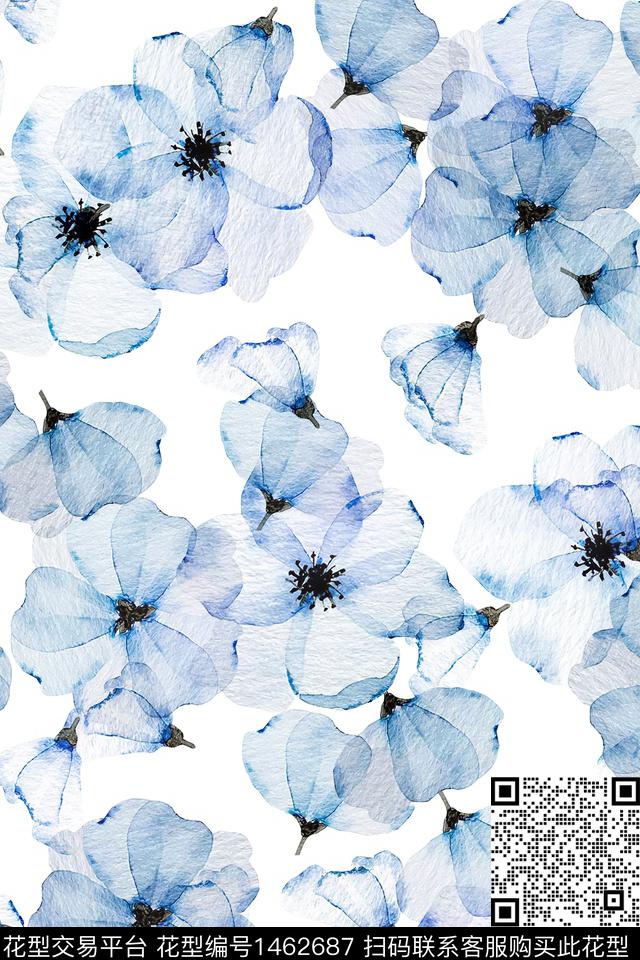 清爽底花卉花卉大牌风数码印花华亿平台下载（图片编号: 1462687） - 瓦栏（Walan）