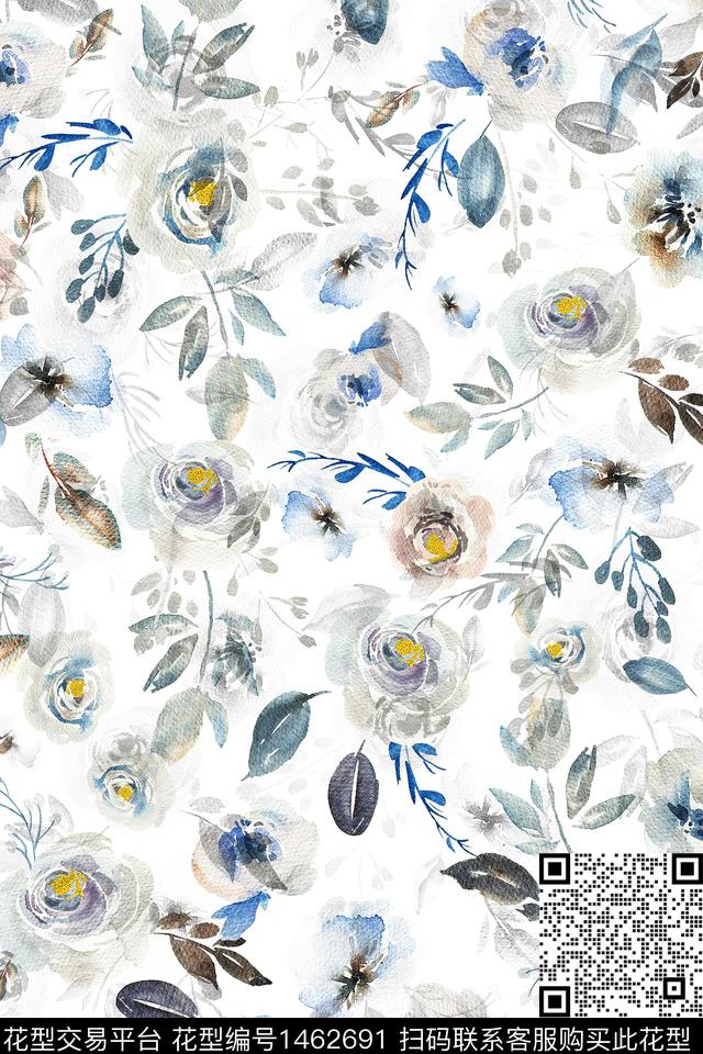 清爽底花卉花卉大牌风数码印花华亿平台下载（图片编号: 1462691） - 瓦栏（Walan）