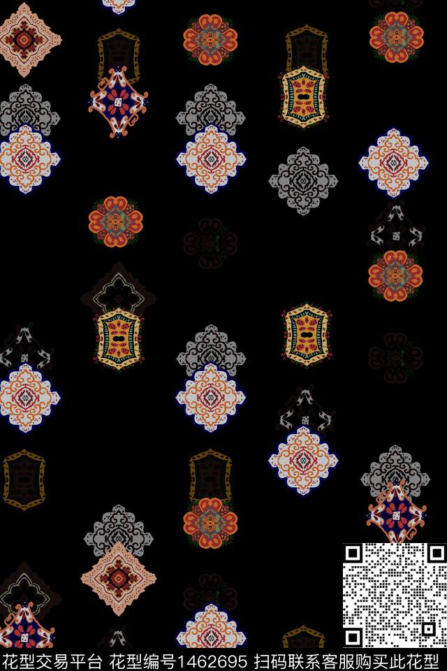 唐装黑底花卉民族风数码印花华亿平台下载（图片编号: 1462695） - 瓦栏（Walan）