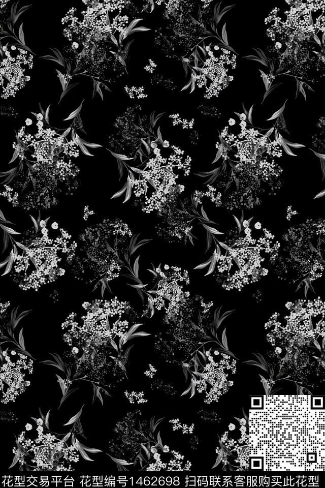 黑底花卉花卉大牌风数码印花华亿平台下载（图片编号: 1462698） - 瓦栏（Walan）