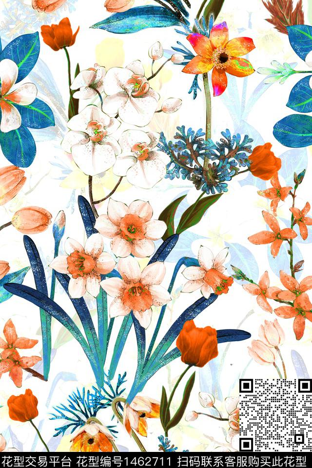 抽象花卉花卉大牌风数码印花华亿平台下载（图片编号: 1462711） - 瓦栏（Walan）