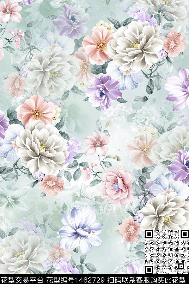 花卉小清新真丝数码印花华亿平台下载（图片编号: 1462729） - 瓦栏（Walan）