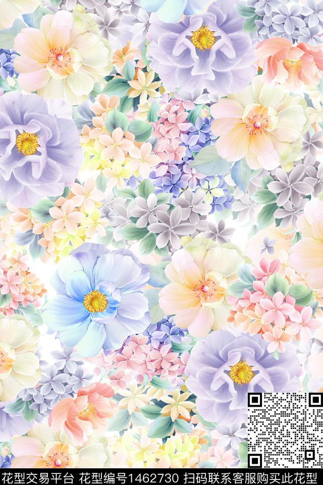花卉小清新真丝数码印花华亿平台下载（图片编号: 1462730） - 瓦栏（Walan）